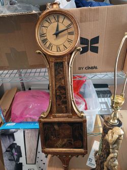 Gold Banjo Wall Clock with Chinoiserie Panels