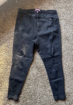 Plus Size Wax Jean Black Distressed Skinny Jeans