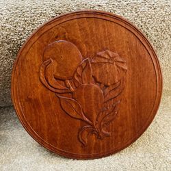 Vintage Wooden Floral Hand Carved Plaque/trivet