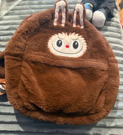 Labubu Monster Brown Backpack Fuzzy Brown Cute Face