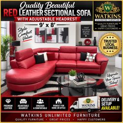 Quality Red Leather 2-Piece Sectional ā Adjustable Headrests