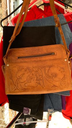 Antique Hand tooled leather purse with zipper