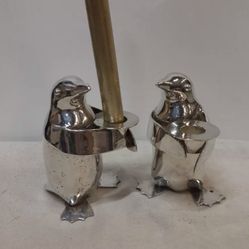 2 Restoration Hardware Heavy Silver Metal Penguin Candle Holders