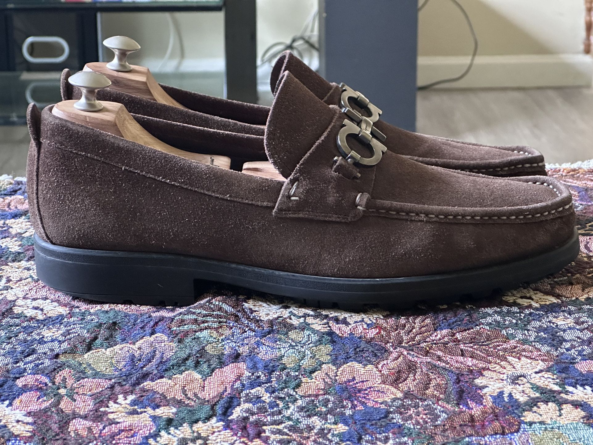 Salvatore Ferragamo Master Gancini Horse Bit Brown Suede 