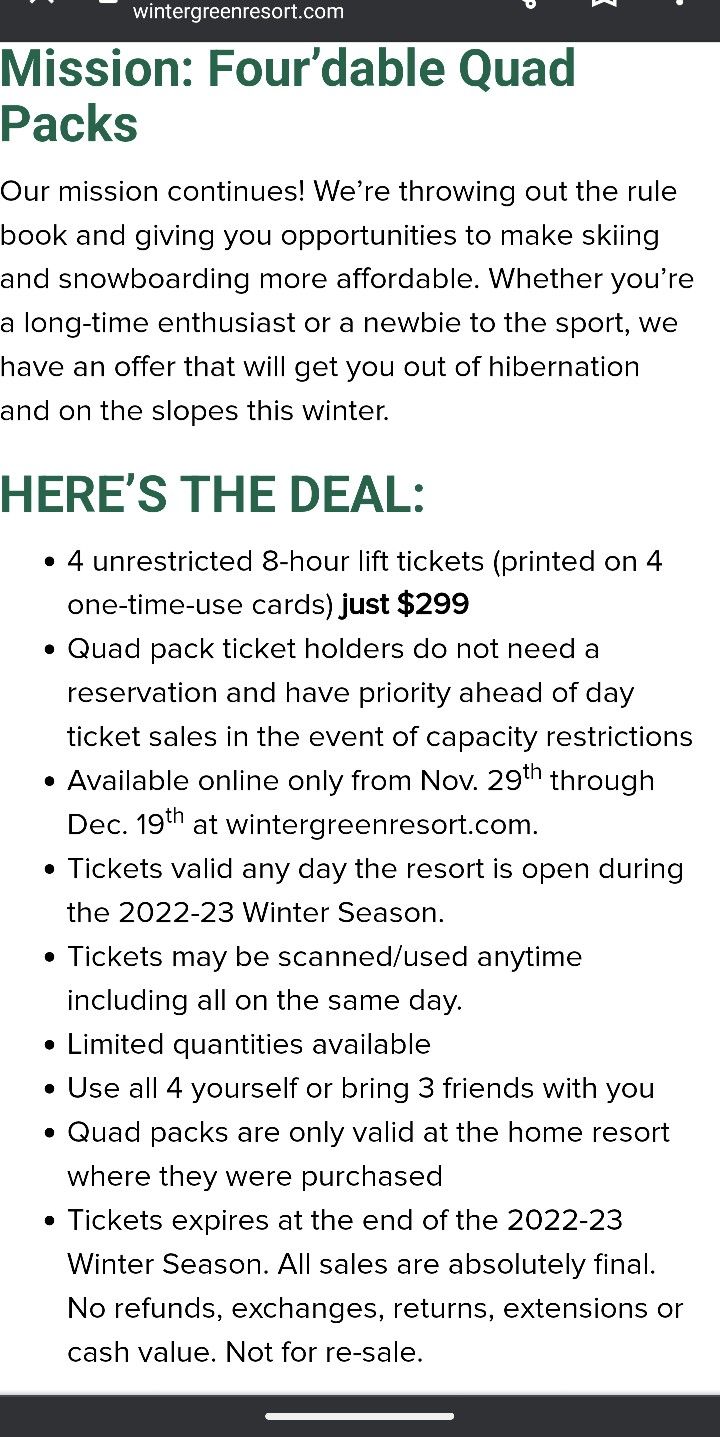 Wintergreen Resort Lift Tickets