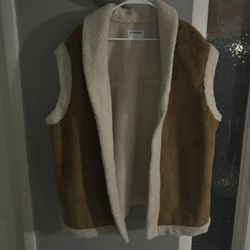 Old Navy Faux Suede Sherpa Trim Vest Womens 3XL Brown Sleeveless Open Front NEW