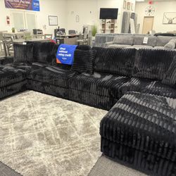 Black XL Corduroy Sofa Sectional Set - Free Delivery Promo 