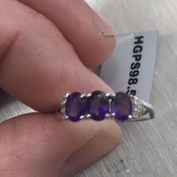 Zambian Amethyst & Silver Ring Size 5