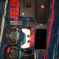 Nintendo Switch 256gb SD With Carbon Fiber Steering Wheels