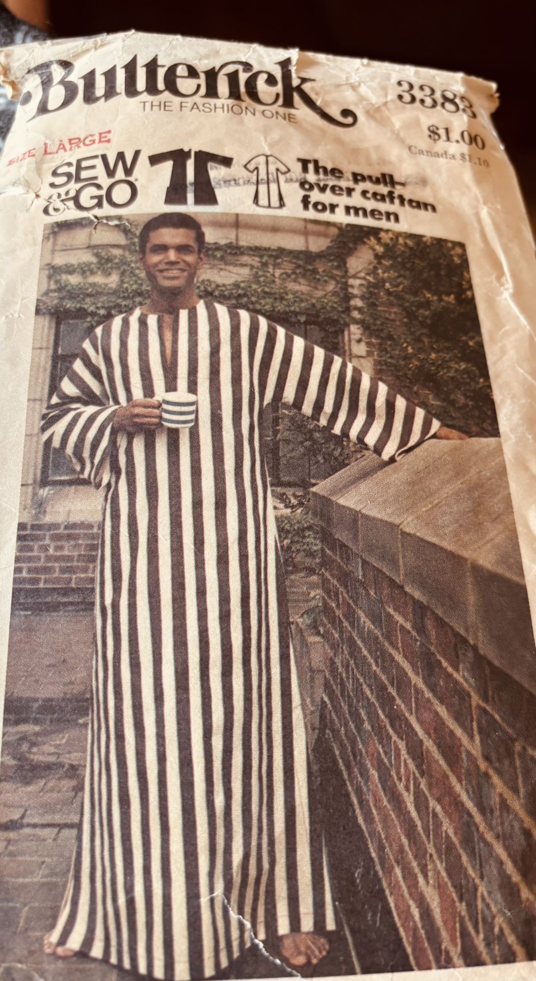 Vintage Butterick 3383 Mens Caftan  Pattern  Size Large 1970s Pre Owned RareFind