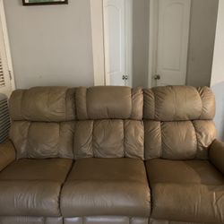 Three Sectional Sofa. Soft Walnut Leather. 