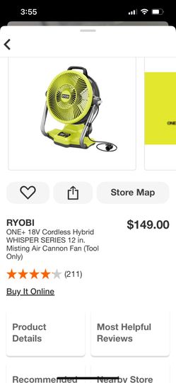 Ryobi 18 V 12 Hybrid Misting Air Cannon
