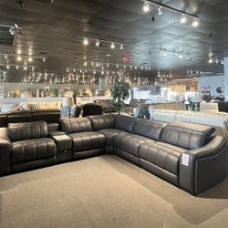 Dark Grey Leather 6PC Power Sectional Reclining