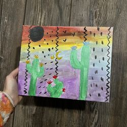Odd Western Painting Of Cactus And Two Moons Lol
