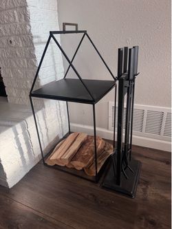 Fireplace log rack and tools