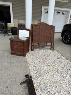 (2) Twin Wicker Headboards & Nightstand