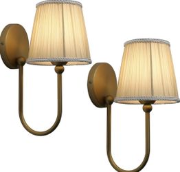 Set Of 2 Fabric Wall Sconce Beige- Khaki Gauze Cloth Shade
