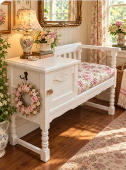 Vintage white painted telephone gossip bench