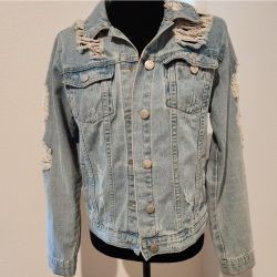 Distressed Jean Jacket 100% Cotton