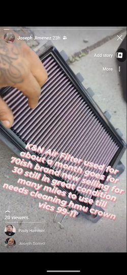 K&N HIGH FLOW AIR FILTER ONE MONTH OLD $30