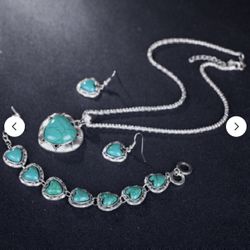 Western Retro Turquoise Heart Shaped Jewelry Set