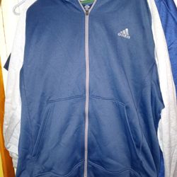 ADIDAS CLIMAWARM FULL ZIP BLUE & GRAY HOODED SWEATSHIRT JACKET MENS 2XL