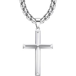 925 Sterling Silver Cross Necklace for Men Women with 4mm Durable Stainless Steel Rolo Chain Necklace 18K White Gold Plated Cross Pendant Necklace Jew