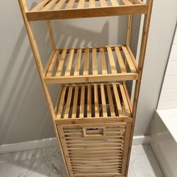 Bamboo laundry storage with shelves - $50
