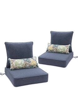 BPS 24x24 Inch Patio Seat Cushions, Fade-Resistant Olefin Fabric Outdoor Deep Seat Cushion with Removable Cover and Adjustable Straps for Wicker Chair