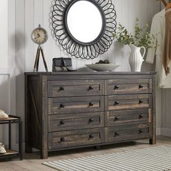 8 Drawers Dresser Chests for Bedroom Farmhouse, Wood Rustic Tall Chest of Drawers, Dark Rustic Oak