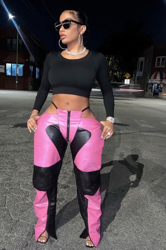 Pink And Black Leather Pants