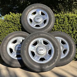 6x135 Ford F150 Pickup Truck Set Of 4 Chrome Clad Steel Wheels Rims Tires Caps 17" Expedition Original Stock OEM Factory Ready To Go Hold Air No Issue
