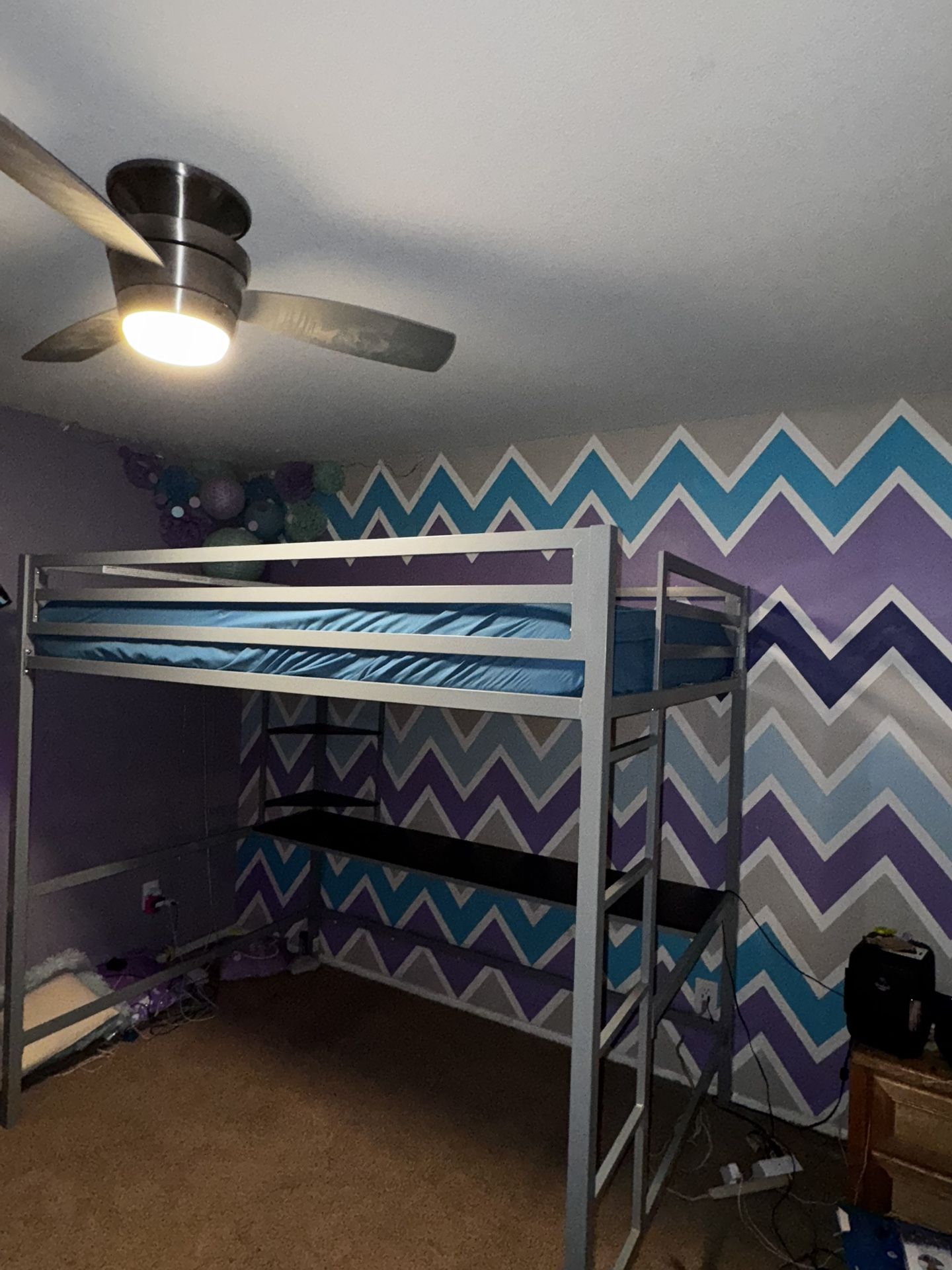 Full size loft bed with computer desk and shelf