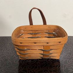 Longaberger Basket Small Hanging Basket with Leather Strap Handle 1996