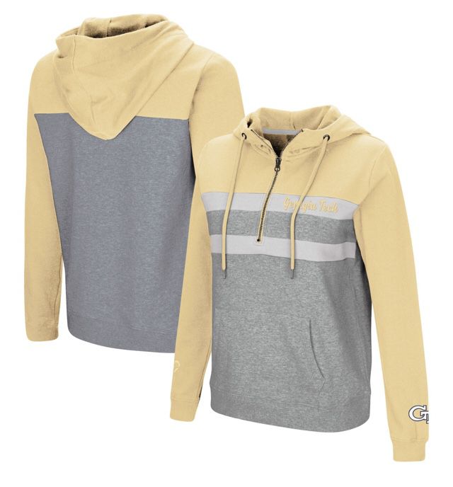 Georgia Tech Yellow Jackets Colosseum Women's Play the Game Quarter-Zip Pullover Hoodie – Gold/Gray