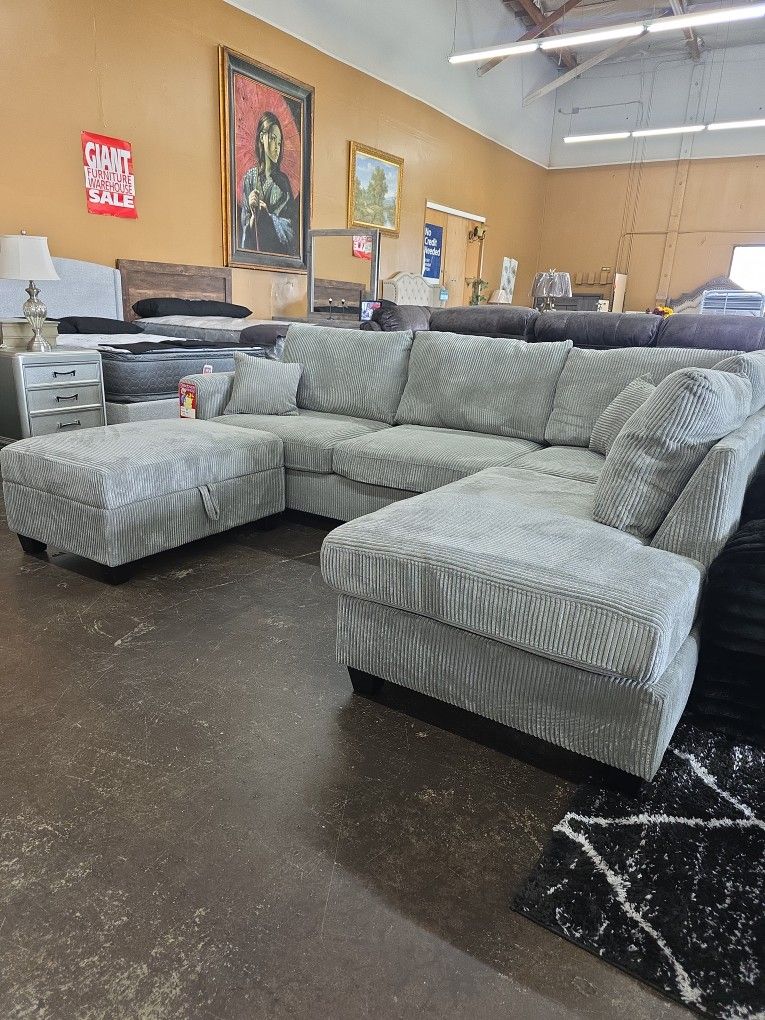 Corduroy Sectional With Matching Ottoman