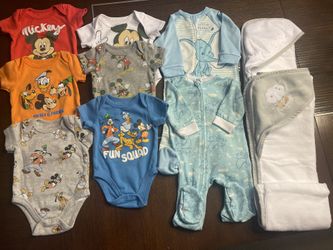 Baby boy Disney clothes, 0-3 mo and two shower towels