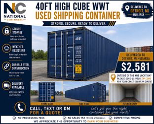 40 FT High Cube Wind & Water Tight Shipping Container Delivered to Detroit, MI – $2,581