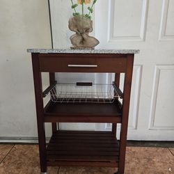 Wood Rolling Kitchen Cart Whit Marble