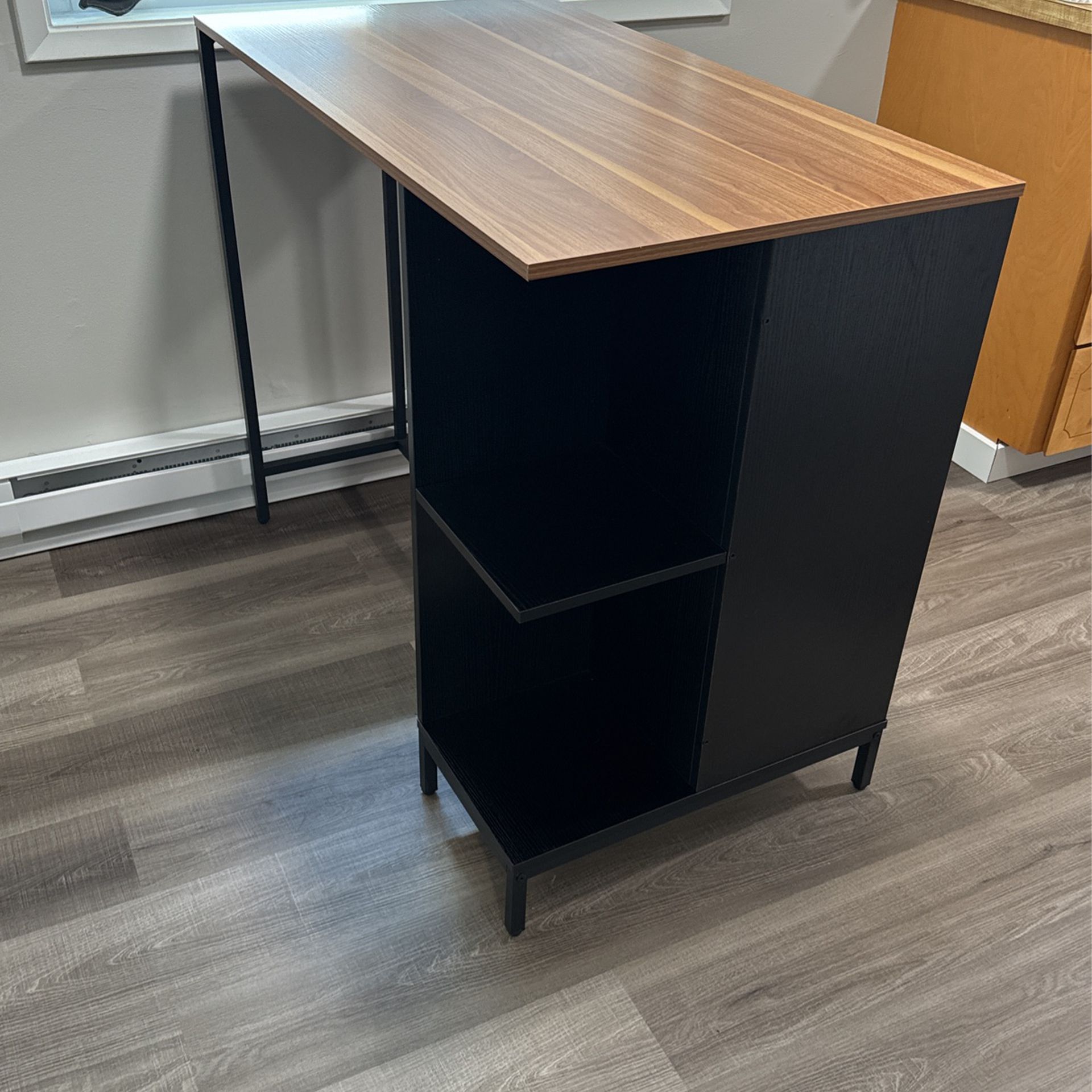 Counter height Kitchen island or dining table with shelves