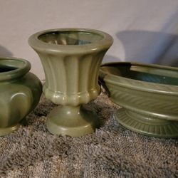 3/Vintage handmade Haeger USA green pottery vase planter pot fine ceramic signed