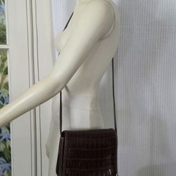 BRIGHTON GRACE Croc Embossed Brown Leather Shoulder Saddle Bag Purse