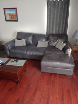 Grey Sectional. Leather And Pleather.