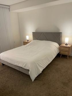Queen Upholstered Bed Frame with Memory Foam Mattress