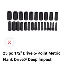 Snap On 25 pc 1/2" Drive 6-Point Metric Flank Drive® Deep Impact Socket Set 10-36 mm