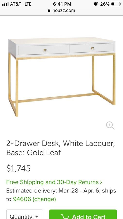 Beautiful New Gold White High Gloss Lacquer 2 Drawer Desk Only 800 Beautiful New Gold White High Gloss Lacquer 2 Drawer Desk Only 800 Original 1 745
