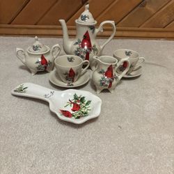 Vintage Cardinal Red Bird Tea Set
