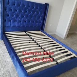 Same Day Delivery Setup Service Available Queen Size Blue Velvet Platform Bed Frame Special