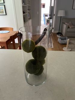 Glass Cylinder Vase with Moss Balls