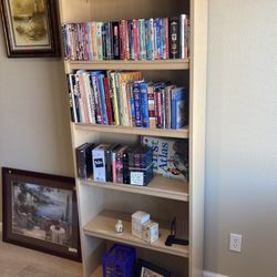 Large Blond Wood Bookcase Bookshelves 6’ Tall Decorative Furniture